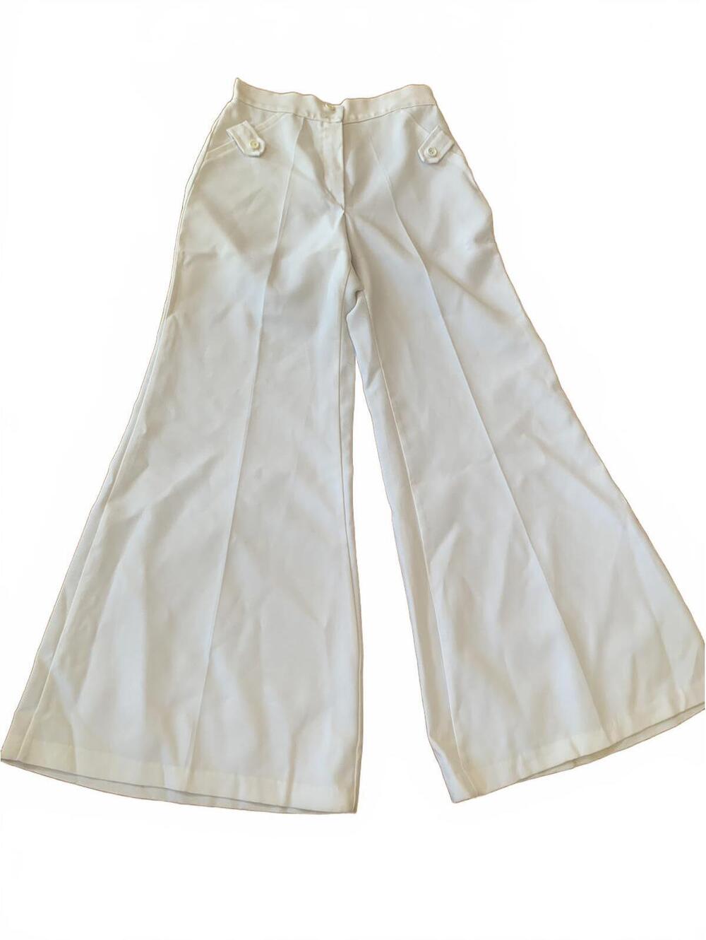 Vintage White Wide Leg High Waist Pants with Button Detail